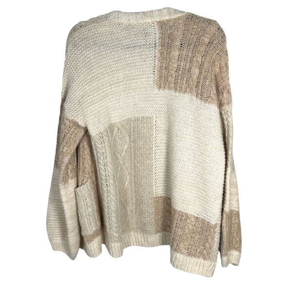 Abercrombie & Fitch Beige Cream Cableknit Wool Alpaca Blend Cardigan Medium - Picture 4 of 5